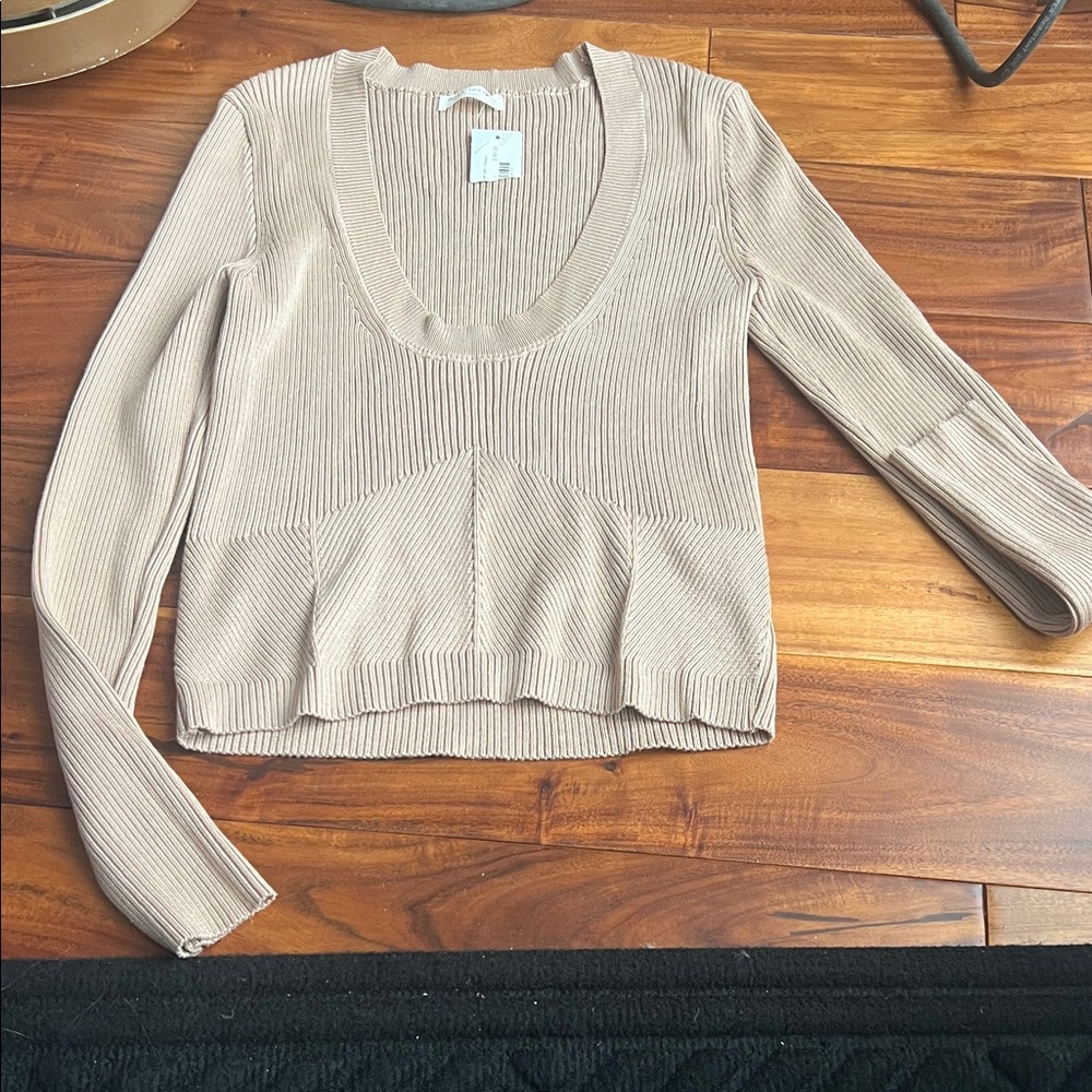 Elegant V-Neck Beige Sweater